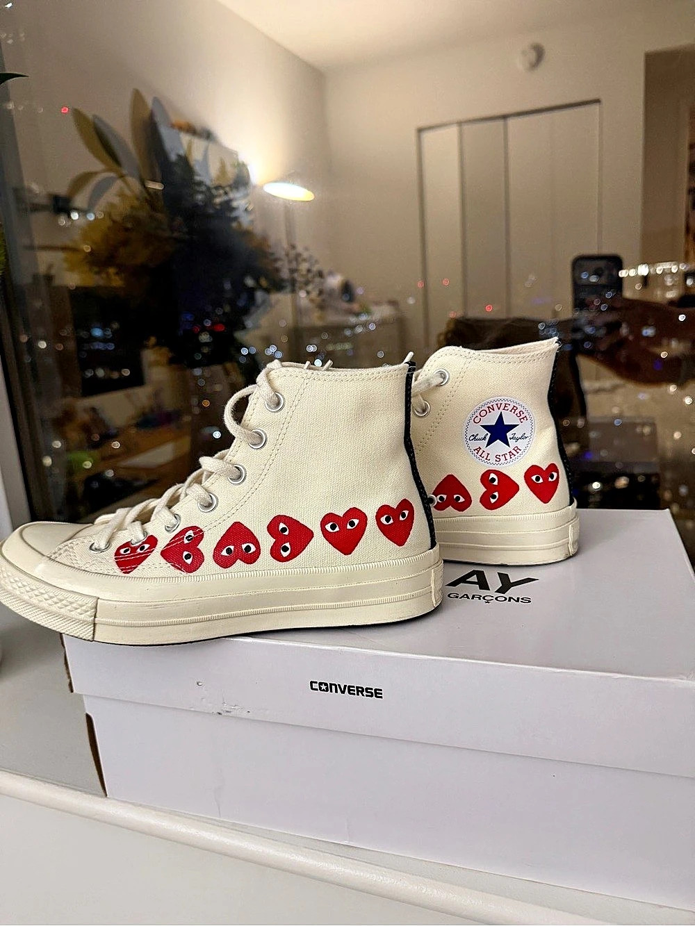 Converse Chuck 70 Comme des Garçons PLAY High Top Sneakers Cream & Red Women's 5